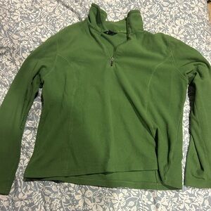 Green Lands End women's fleece quarter zip